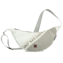 360° Roop | Unisextasche, Segel weiss-grau mit Stencil Aufdruck, Gurt hellgrau