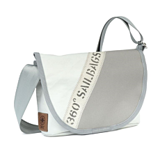 360° Perle | weiß-grau mit Stencil Aufdruck, Gurt grau, Satchel